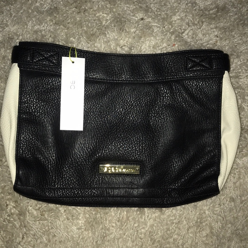 NWT Large black and cream BCBG clutch
